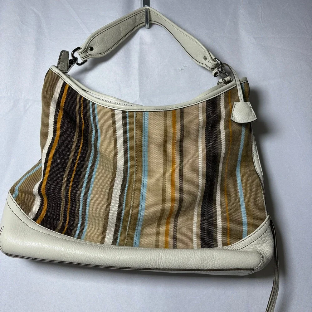 Banana Republic Striped Cotton &‎ Leather Medium Hobo Bag